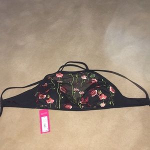 Halter top floral mesh bikini top lined